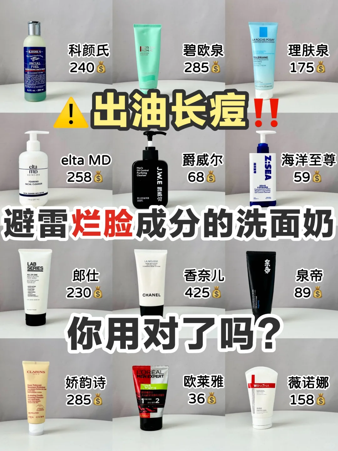 出油爆痘！避雷容易烂脸的控油男士洗面奶