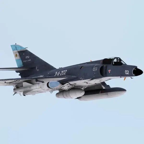 马岛战争时期的阿根廷超级军旗攻击机，携带法国飞鱼反舰导弹，重创英国舰队。可惜数量