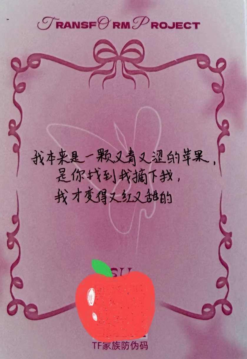 「我本来是一颗又青又涩的苹果，是你找到我摘下我我才变得又红又甜的」苏新皓卡背存档