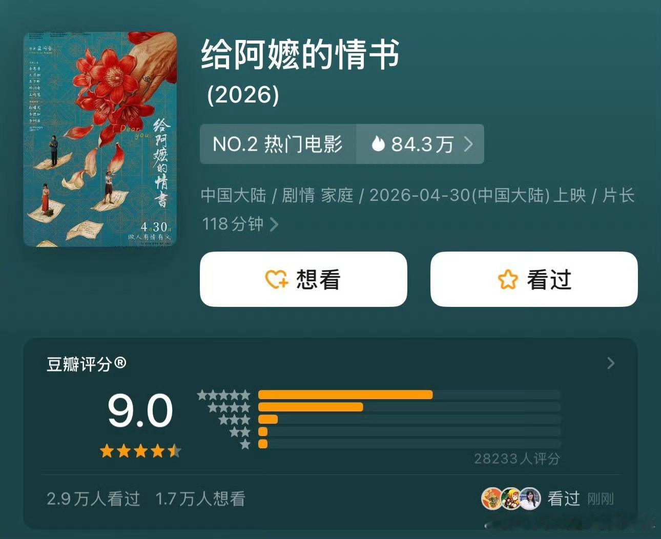 给阿嬷的情书豆瓣开分9.0好久没有见过豆瓣开分9.0的电影啦