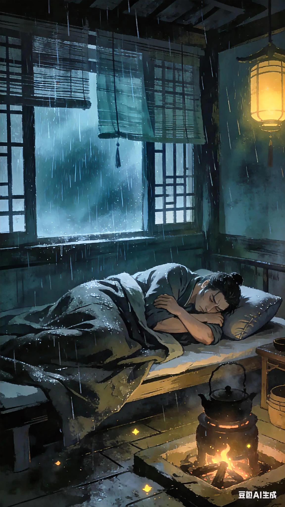 《中吕》红绣鞋客况、宋方壶。
雨潇潇一帘风劲，
昏惨惨半点灯明。
地炉无火拨残星