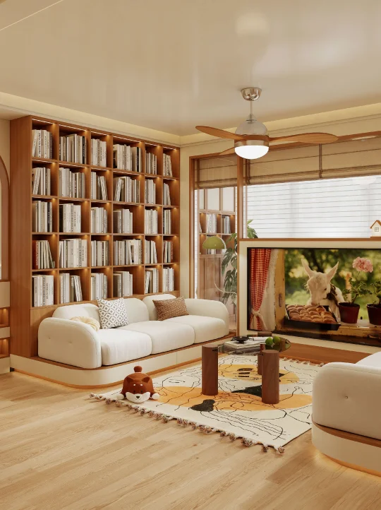 满墙书柜+原木风！业主说宅家幸福感太强了