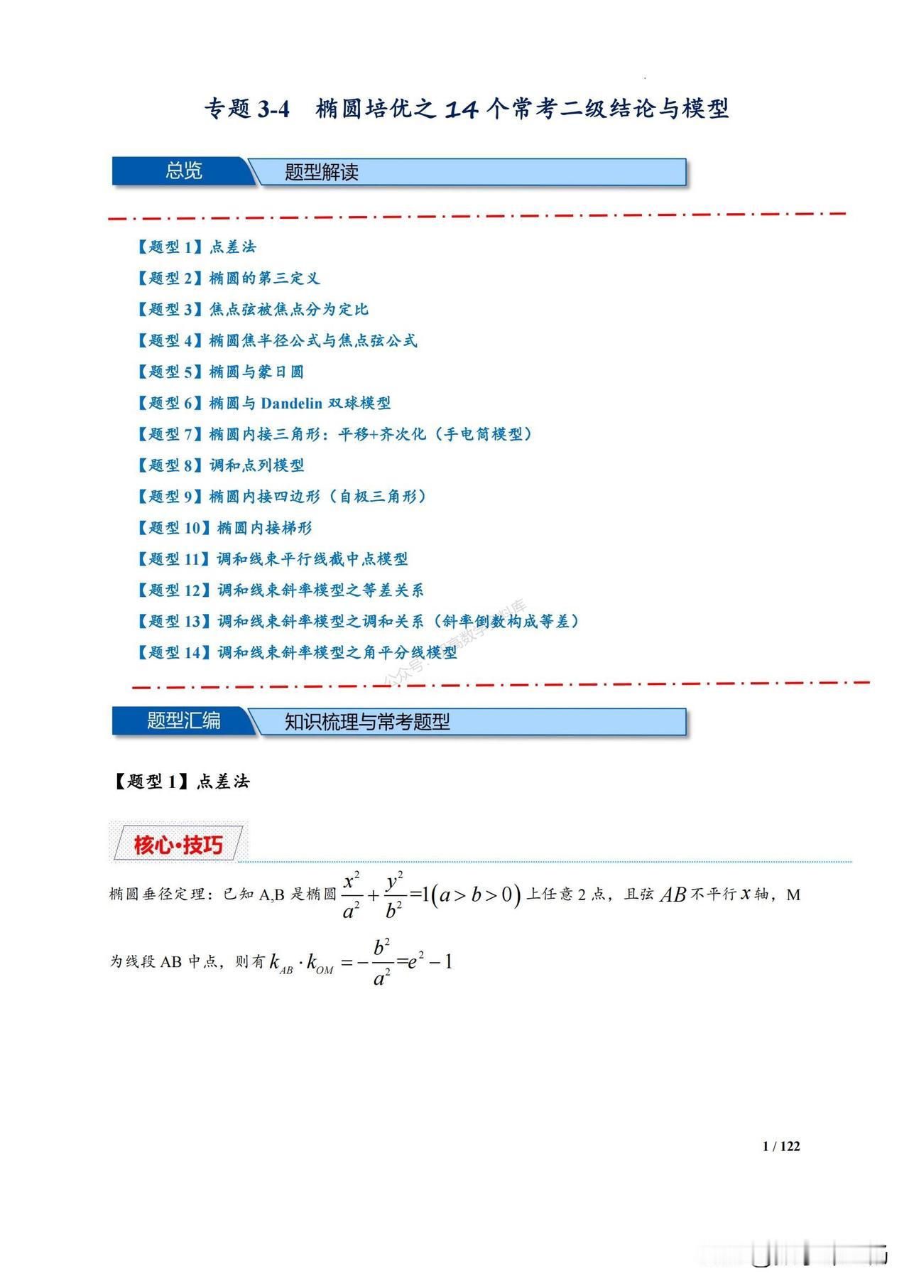 高中数学——椭圆中极点极线总结
1、调和线束斜率之等差关系
2、调和线束斜率之调