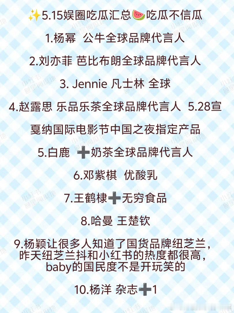 5.15娱圈吃瓜汇总🍉今日信息巨多两页‼️1.杨幂  公牛全球品牌代言人2.刘