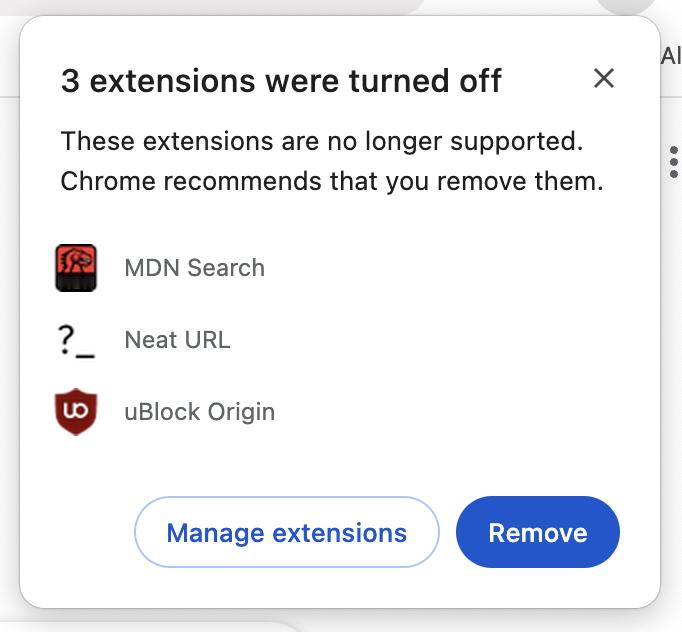 uBlock Origin 插件在chrome中开始被禁用了 ​​​