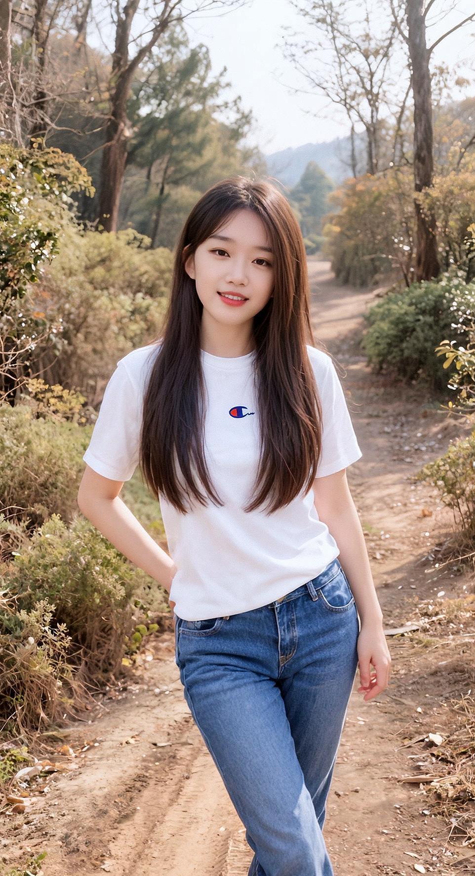 AI林间白衣少女 甜美风 简约穿搭