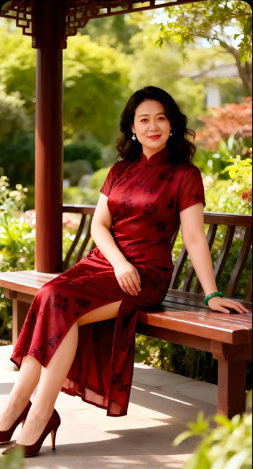 山坡羊·红绮亭荫
绛罗裁锦，
亭阴留影，
暗纹香绕青林静。
腕凝滢，唇含情。
雕