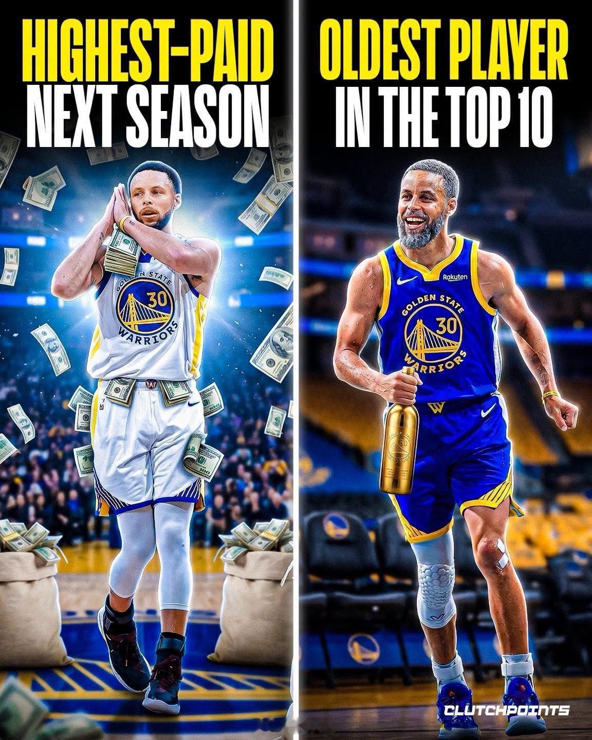 NBA新赛季年薪十大球员排行，库里是唯一年薪过6000万美元的:Stephen 