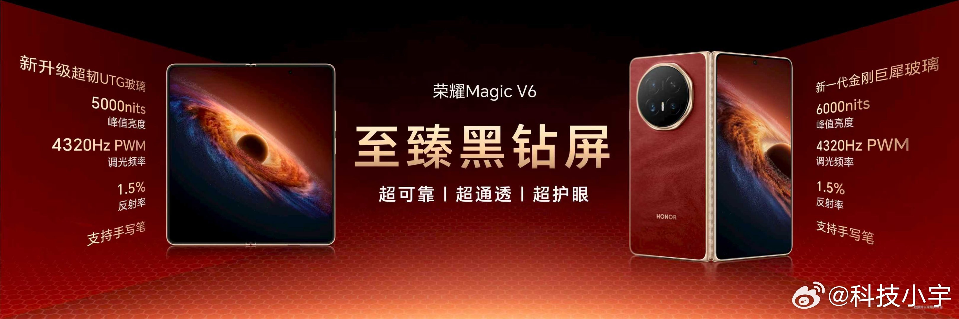 荣耀Magic V6 采用新一代超韧UTG玻璃，折痕相比上一代产品改善44%，并