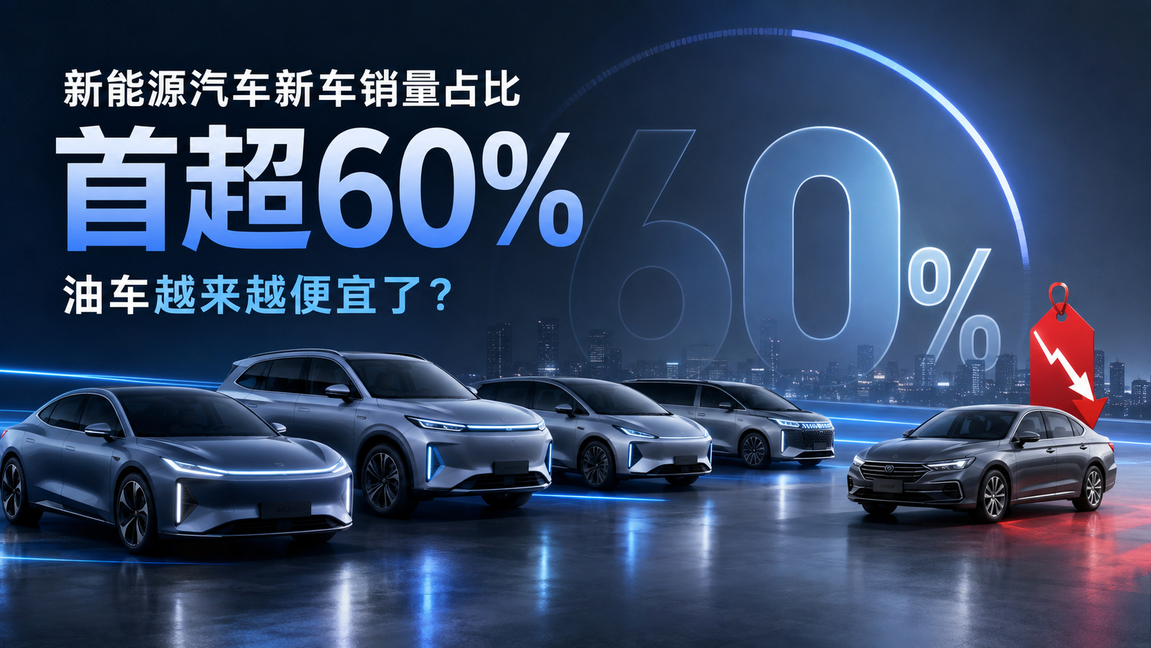 怪不得油车越来越便宜了。7月新能源汽车销量占比首次超过60%，相当于每卖出10辆