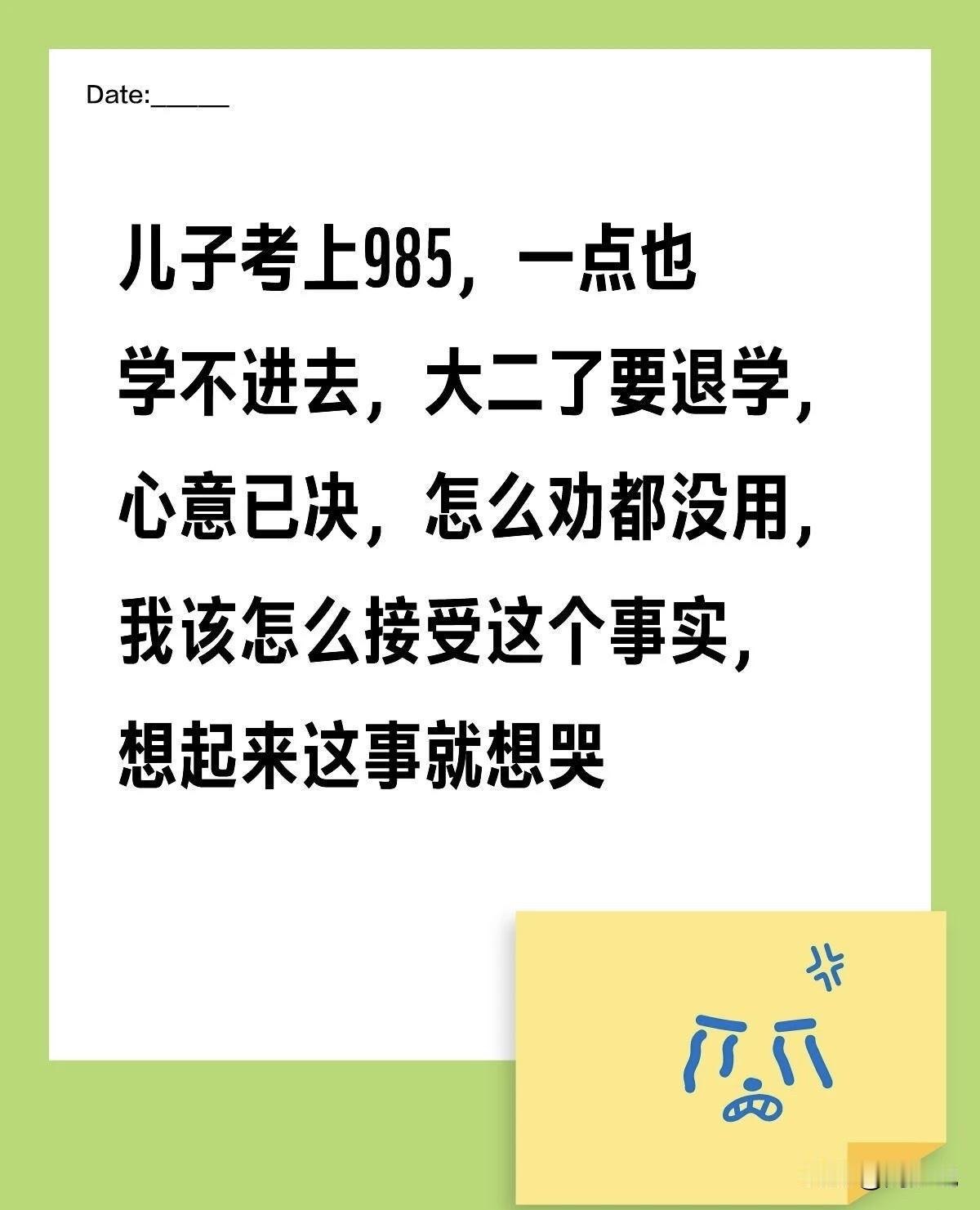 一位家长求助：儿子考上985，一点也学不进去，大二了要退学，心意已决，怎么劝都没
