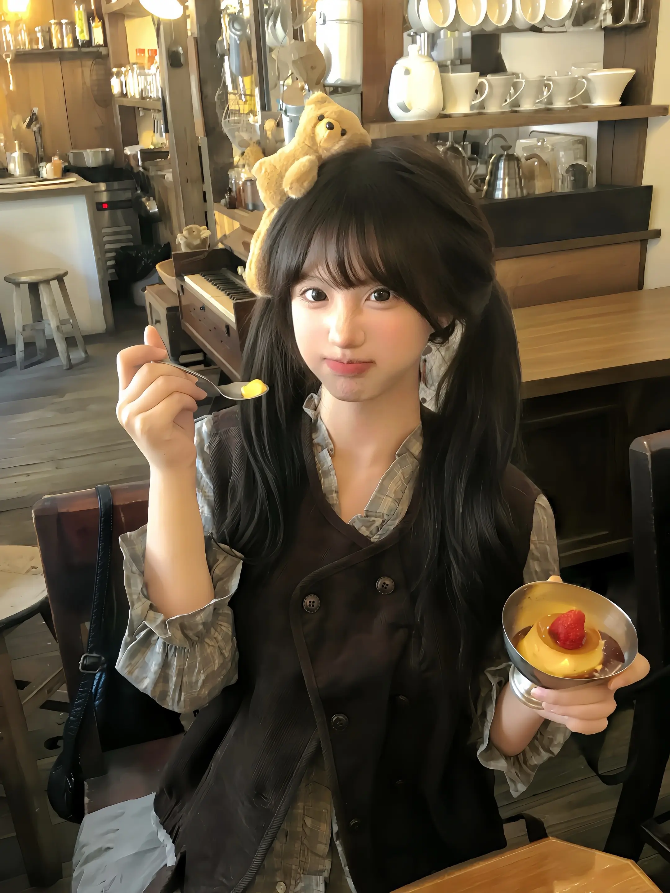 🍮 ૮⸝⸝•̥ ᴥ •̥⸝⸝ა吃口布丁。存点日系咖啡店拍照姿势