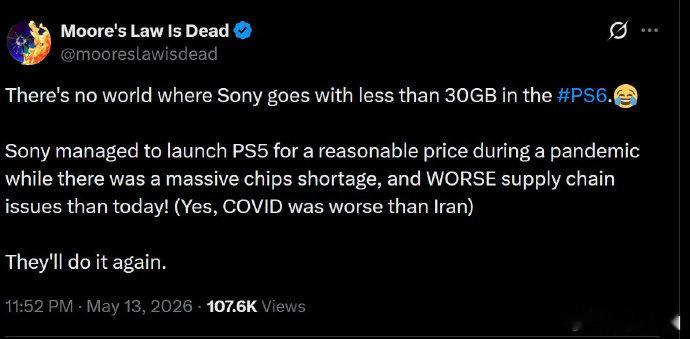 【PS6内存曝光，曝PS6内存不低于30GB】随着第九代游戏主机时代步入尾声，业