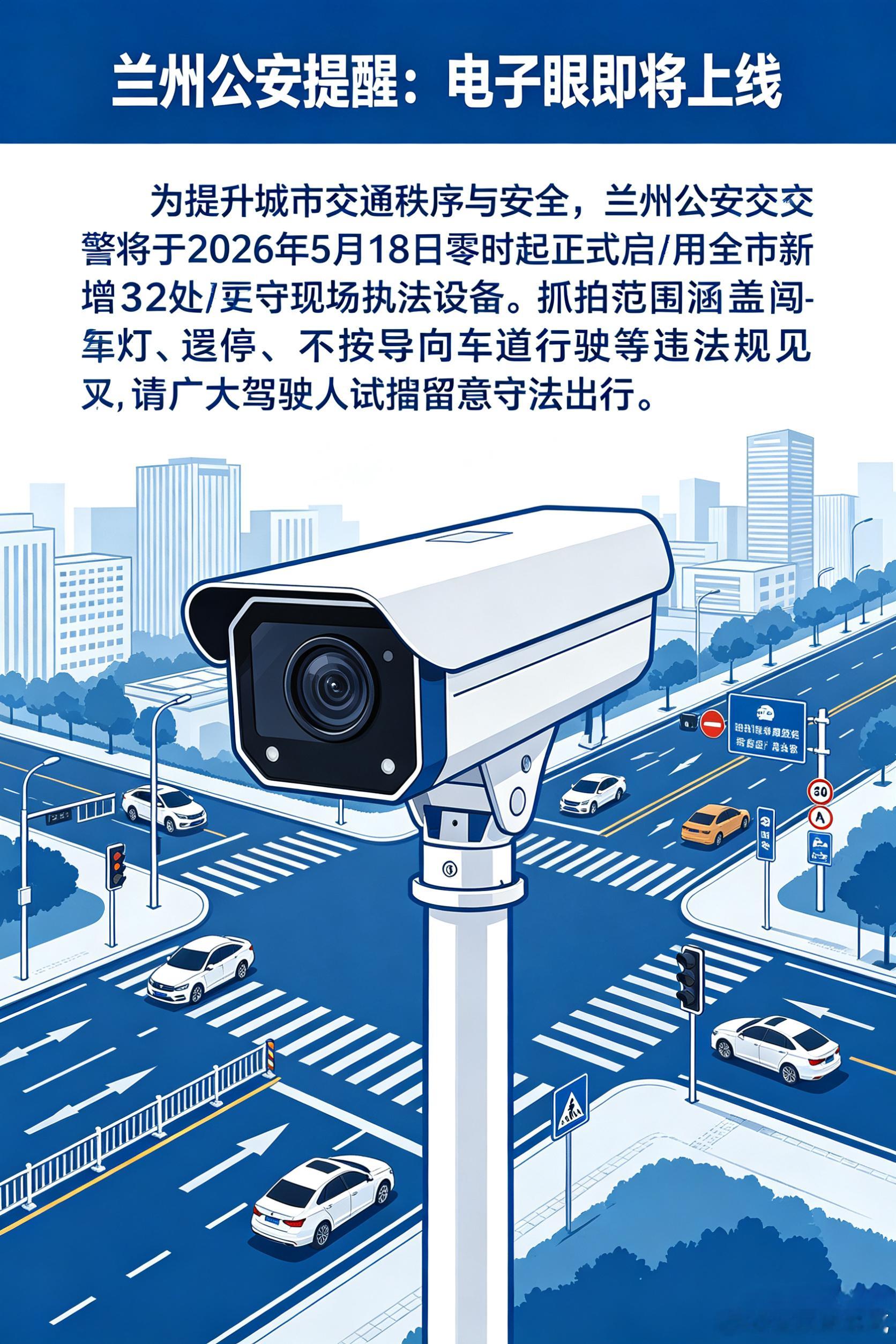 兰州公安启用32处电子眼 兰州公安守护金城平安 【兰州公安提醒：电子眼即将上线】