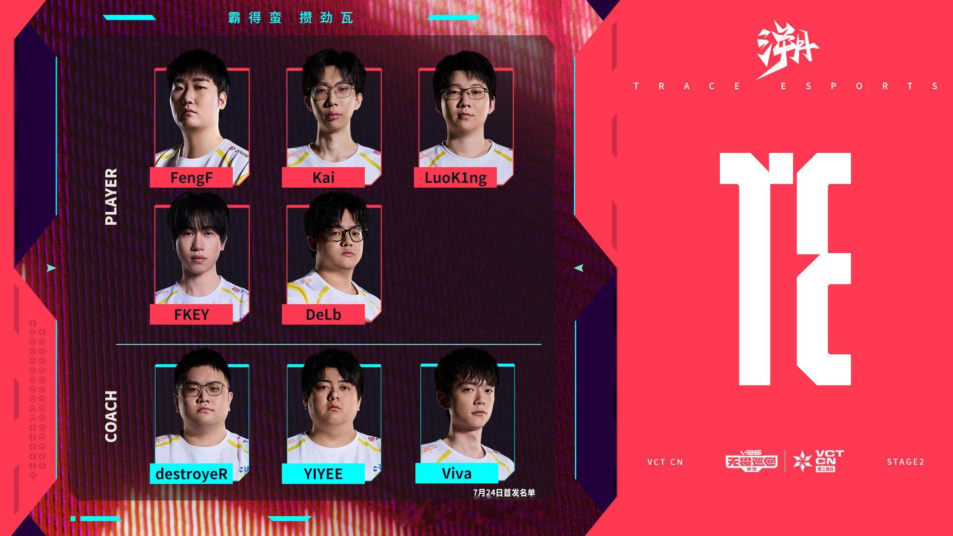 VCT CN第二赛段排位赛7月24日17:00开赛。首战TE对阵TEC，次战ED