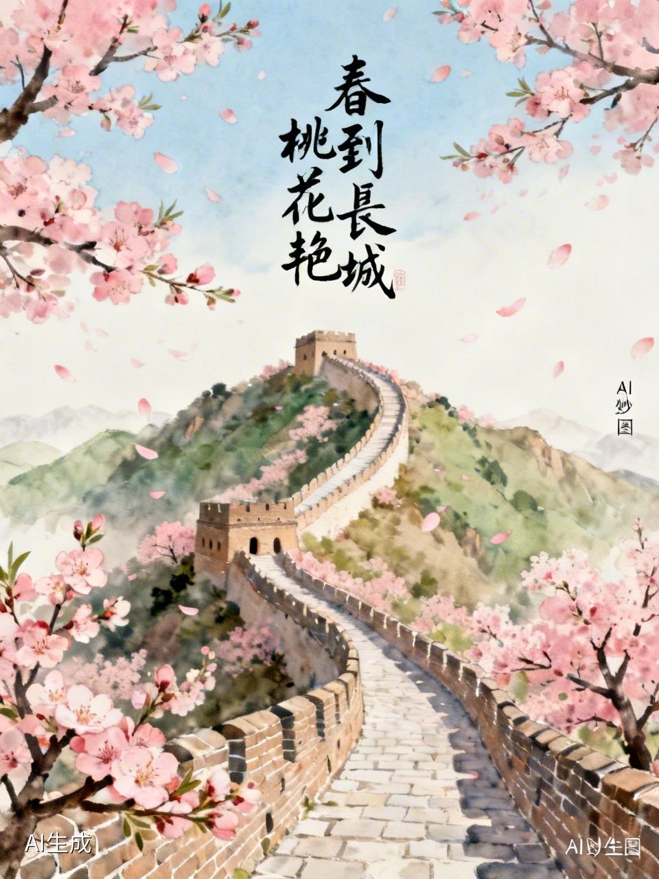 AI妙生图春到長城桃花艳。