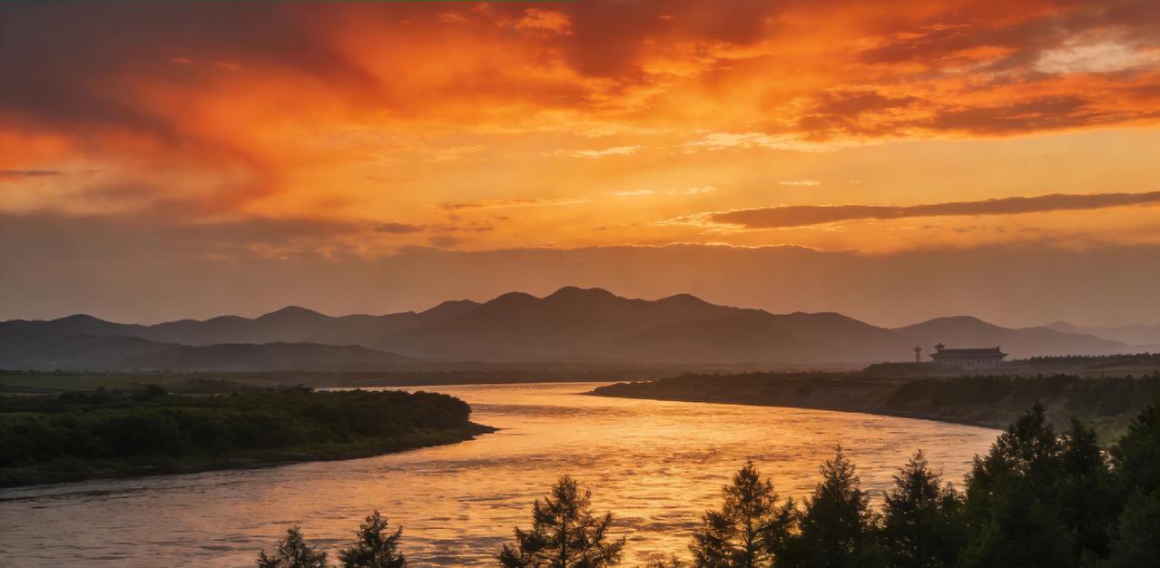 图们：日落黄昏的诗意画卷

       当夕阳的余晖洒在图们这座边境小城，一场