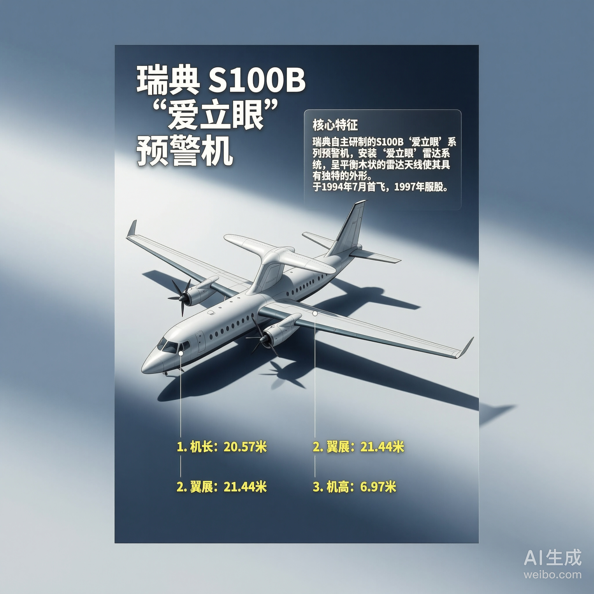 军事ai新视野 “爱立眼”预警机［瑞典］机长：20.57米翼展：21.44米机高