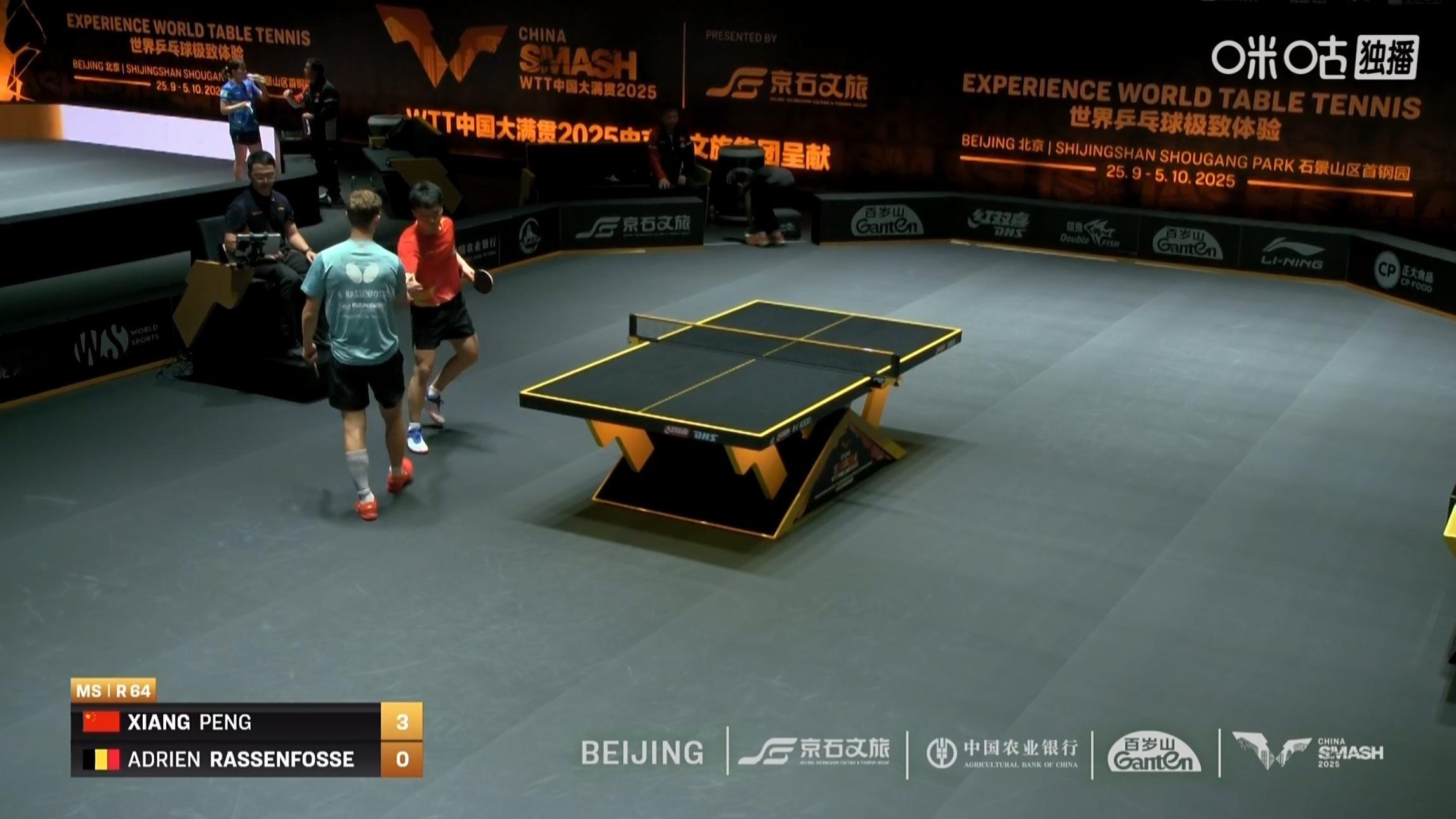 向鹏3比0拉森福斯(11-7，11-4，11-7)晋级男单次轮WTT中国大满贯2