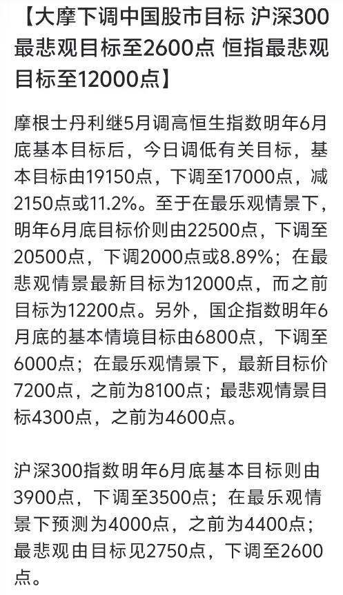 大摩下调A股目标，被一些人指责不地道，原因是大摩在3000点上方的时候一直在唱多