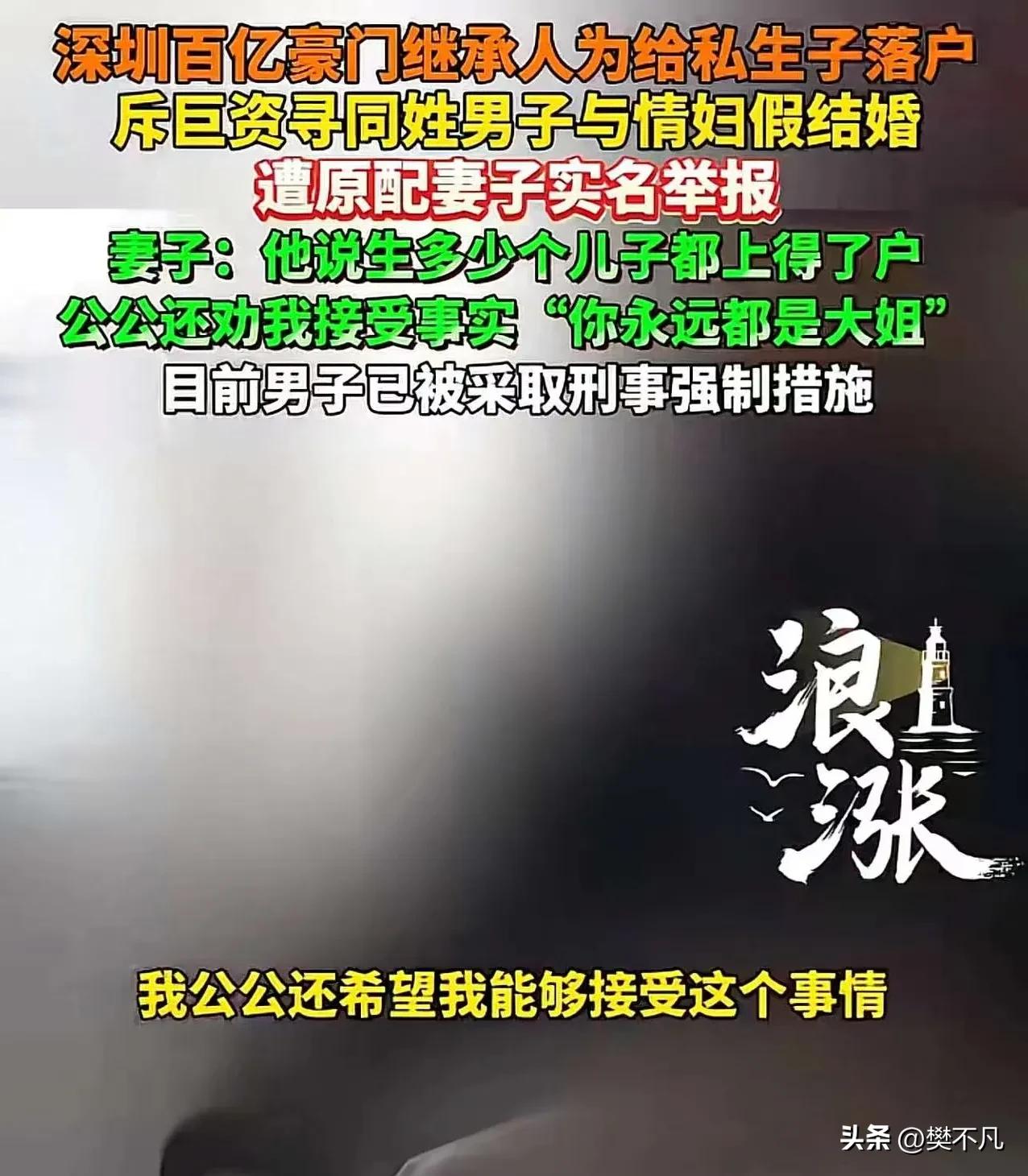 地产大亨之子出轨养私生子，还花30万找男人假结婚！原配一招把他送进局子

深圳，