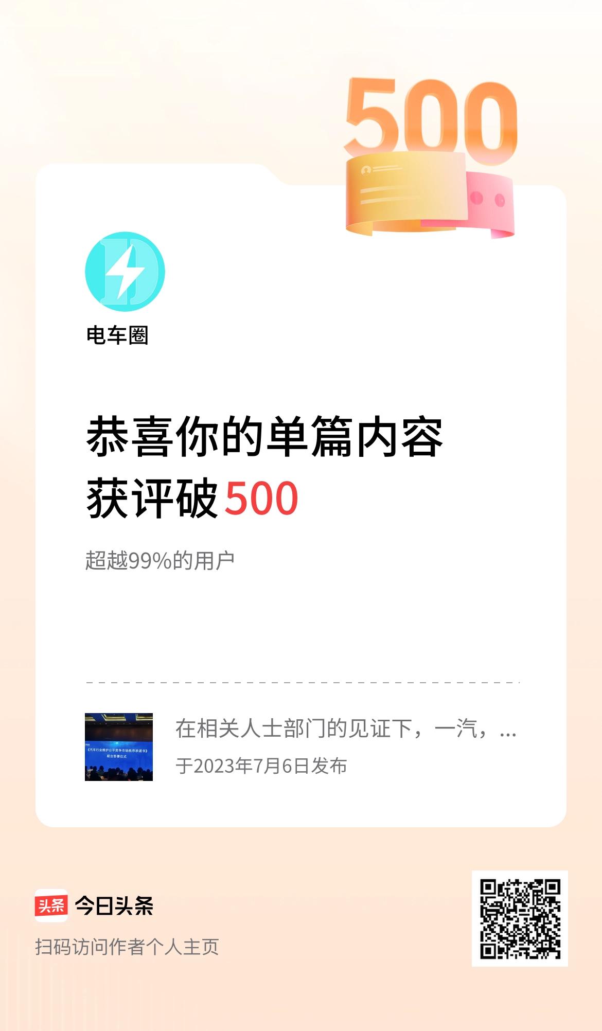 单篇内容获评论量破500啦！