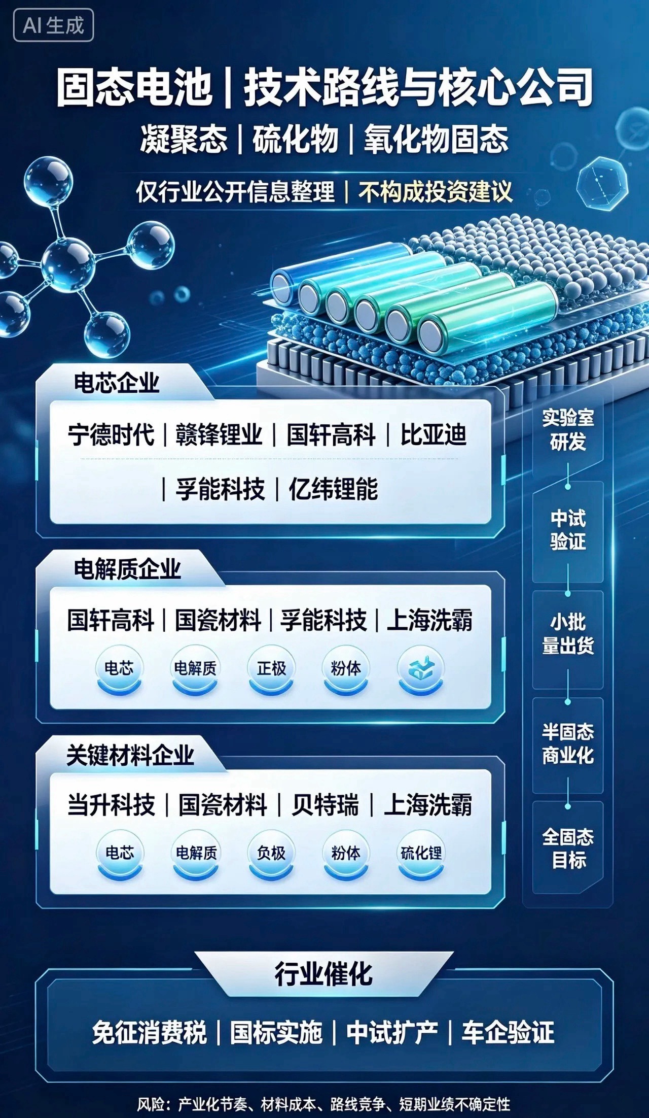固态电池｜具备重要技术/产业化进展 10家核心公司：1. 宁德时代｜凝聚态+硫化