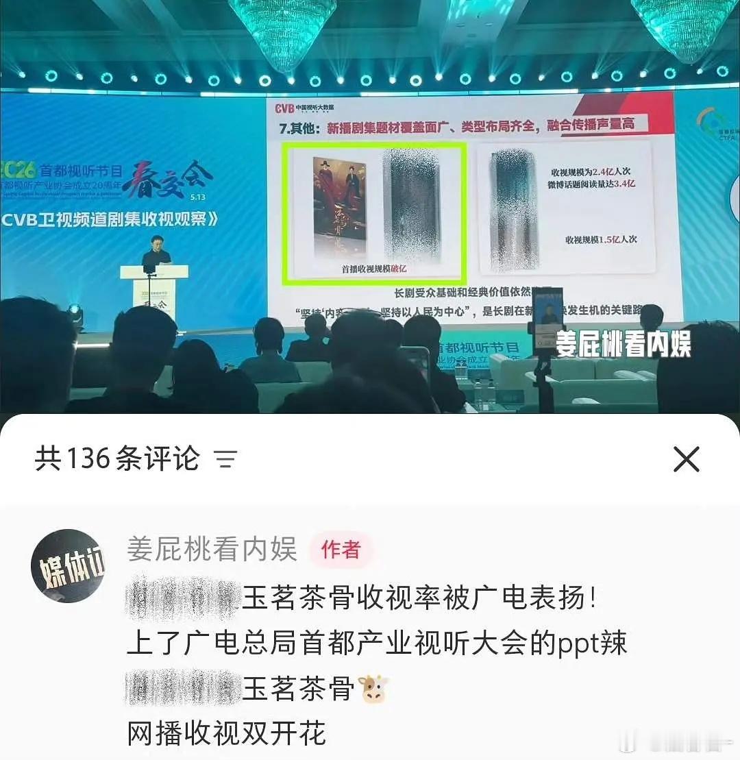 侯明昊一番上星剧玉茗茶骨收视率获广电总局表扬上了广电总局首都产业视听大会的ppt