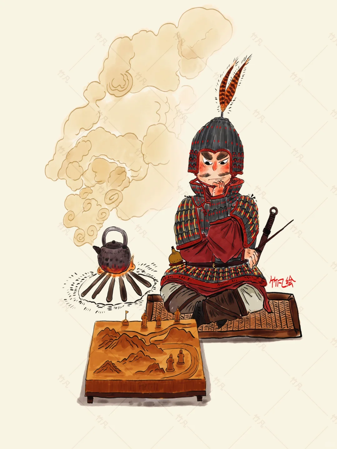 汉甲甲胄手绘 —（在沙盘上思考）