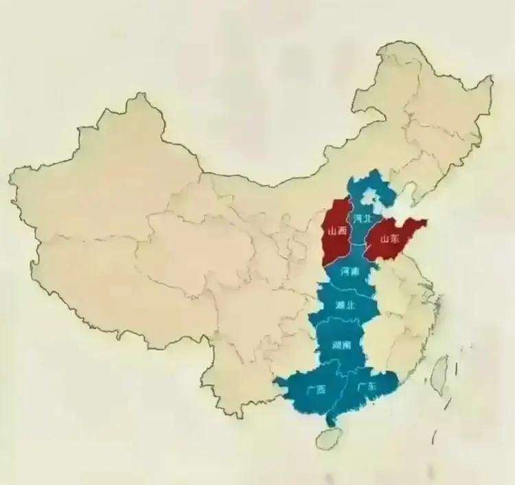 河南河北，山东山西，湖北湖南，广东广西，以前一直比较模糊，看了这张图，秒懂了。

