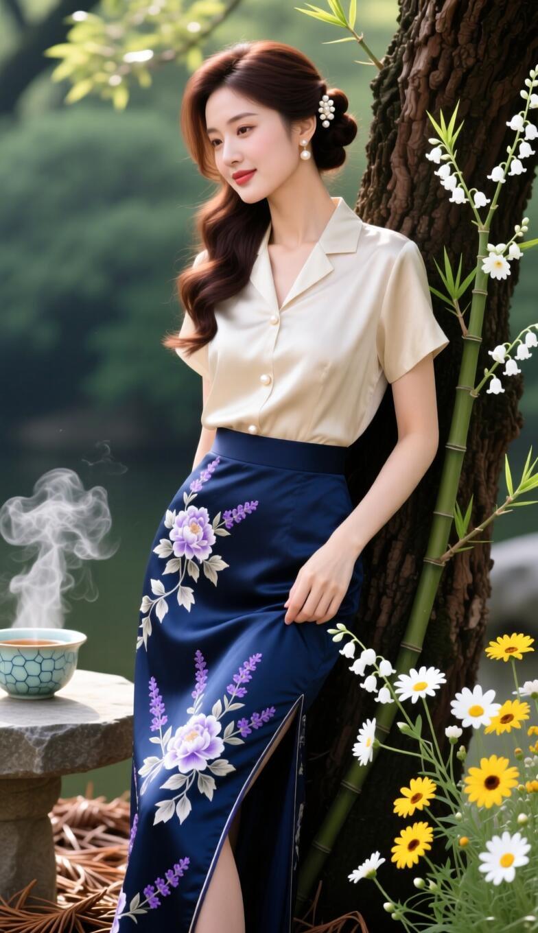 优雅旗袍，竹林间的花香，感受传统与自然的完美融合。