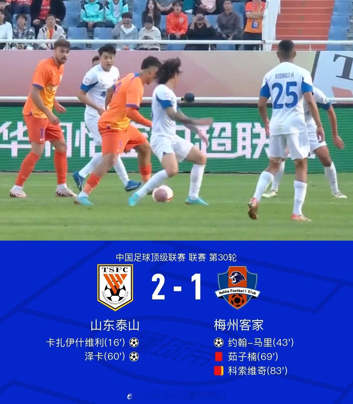 山东2-1九人梅州，卡扎伊什维利破门，马里难救主#山东泰山##中超联赛# ​​​