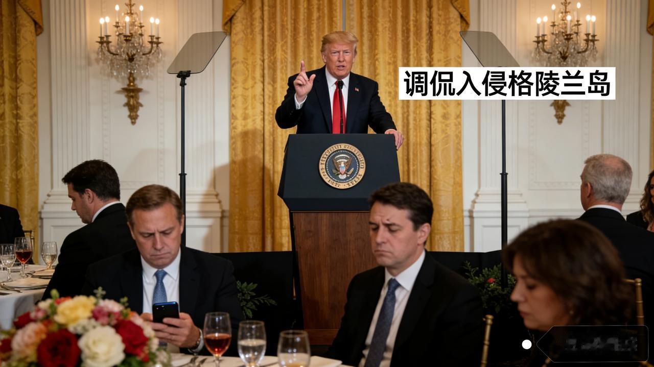 尴尬！特朗普晚宴讲笑话全程冷场，调侃入侵格陵兰岛引哗然
 
特朗普出席苜蓿草俱乐