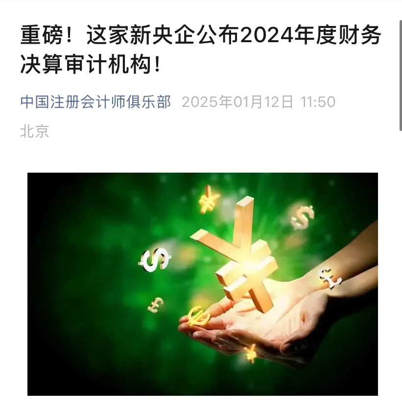 这家新央企公布2024年度财务决算审计机构！