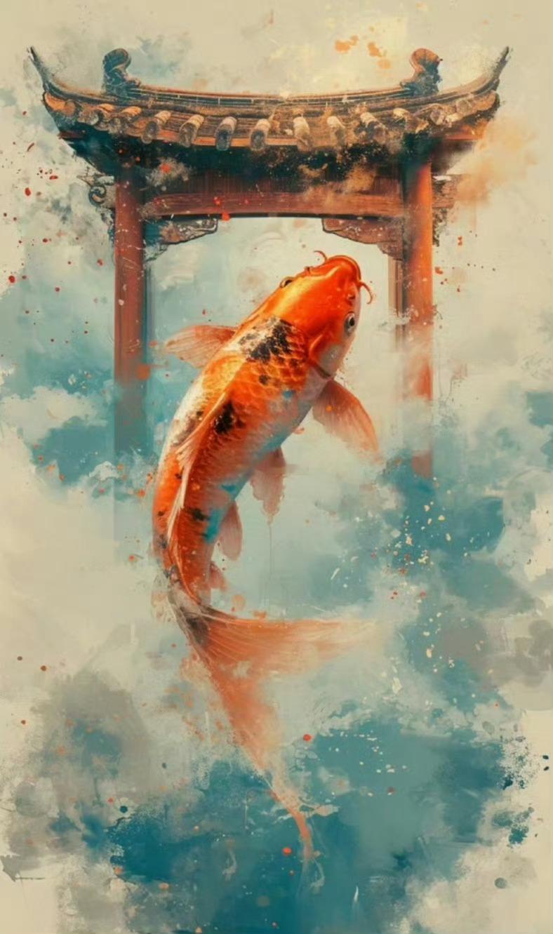 “  鱼跃龙门， 顺顺利利 ” 