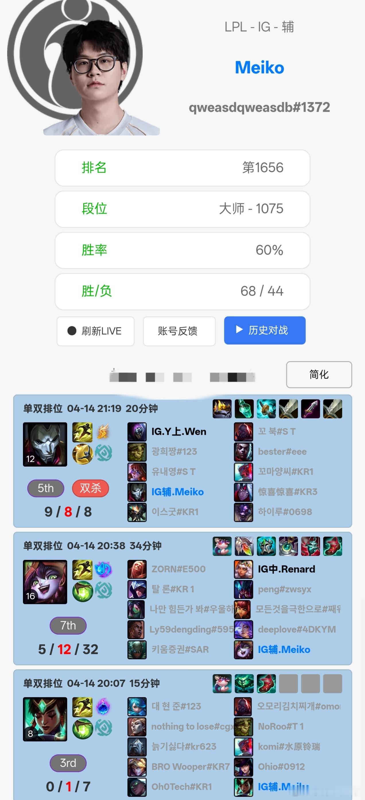 Meiko萨勒芬妮四连胜 笑鼠，2-0之后手热的发烫哦Meiko打完比赛接着打r