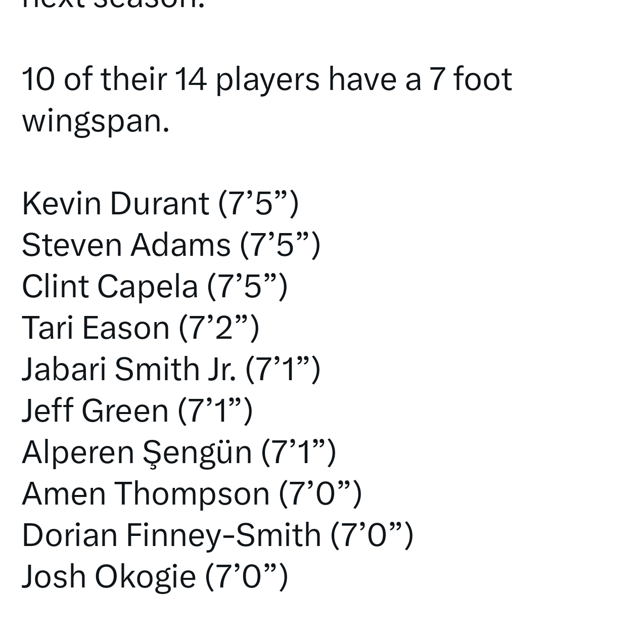 火箭下赛季有10个臂展7尺以上的球员nba ​​​