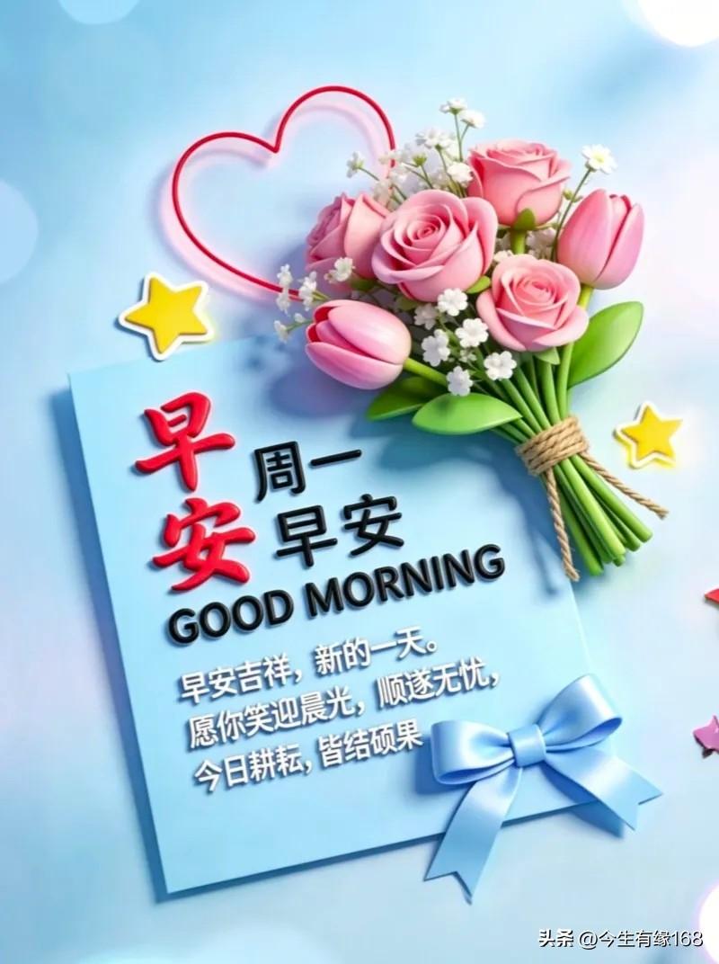 清晨问声好，烦恼全抛掉。愿你安康喜乐、万事顺遂，早安吉祥！迎着朝霞播种希望，愿日