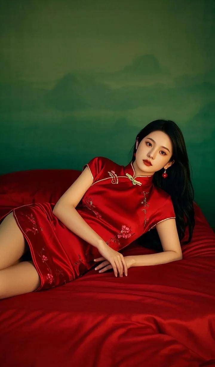 红衣美人躺卧，优雅动人，宛如画中仙子。超美艺术写真 绝美写真推荐 绝色美女照 唯