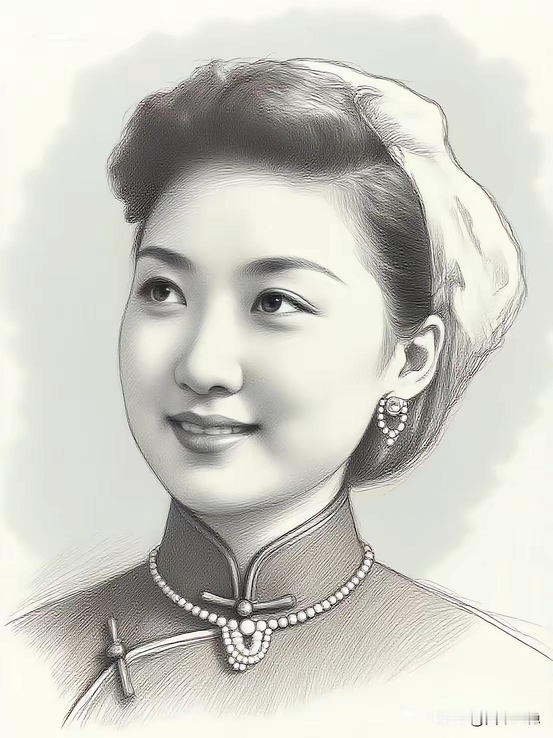 黑白素描很动人，
美人气质更勾魂。
旗袍珍珠添雅致，
眸若秋水映繁星。