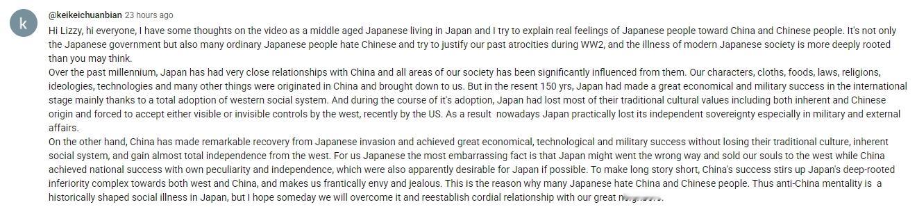 这个日本人对阅兵视频的评论很有道理日本失去了独立性，对西方和中国有根深蒂固的自卑