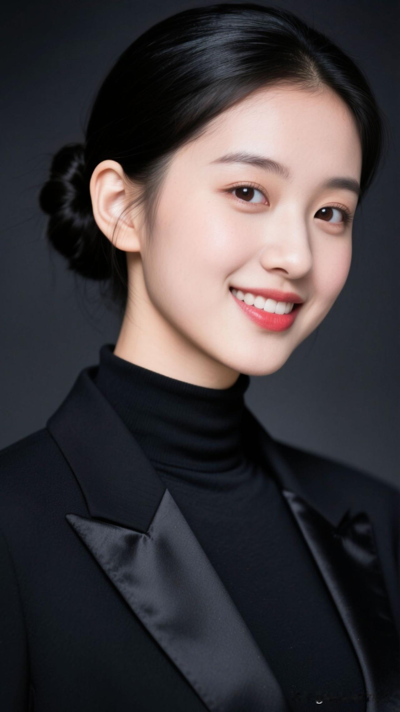 夜色为笺，西装是利落的笔，红唇是蘸了热烈的墨，一笑，便把沉稳织成了浪漫的形状。暗