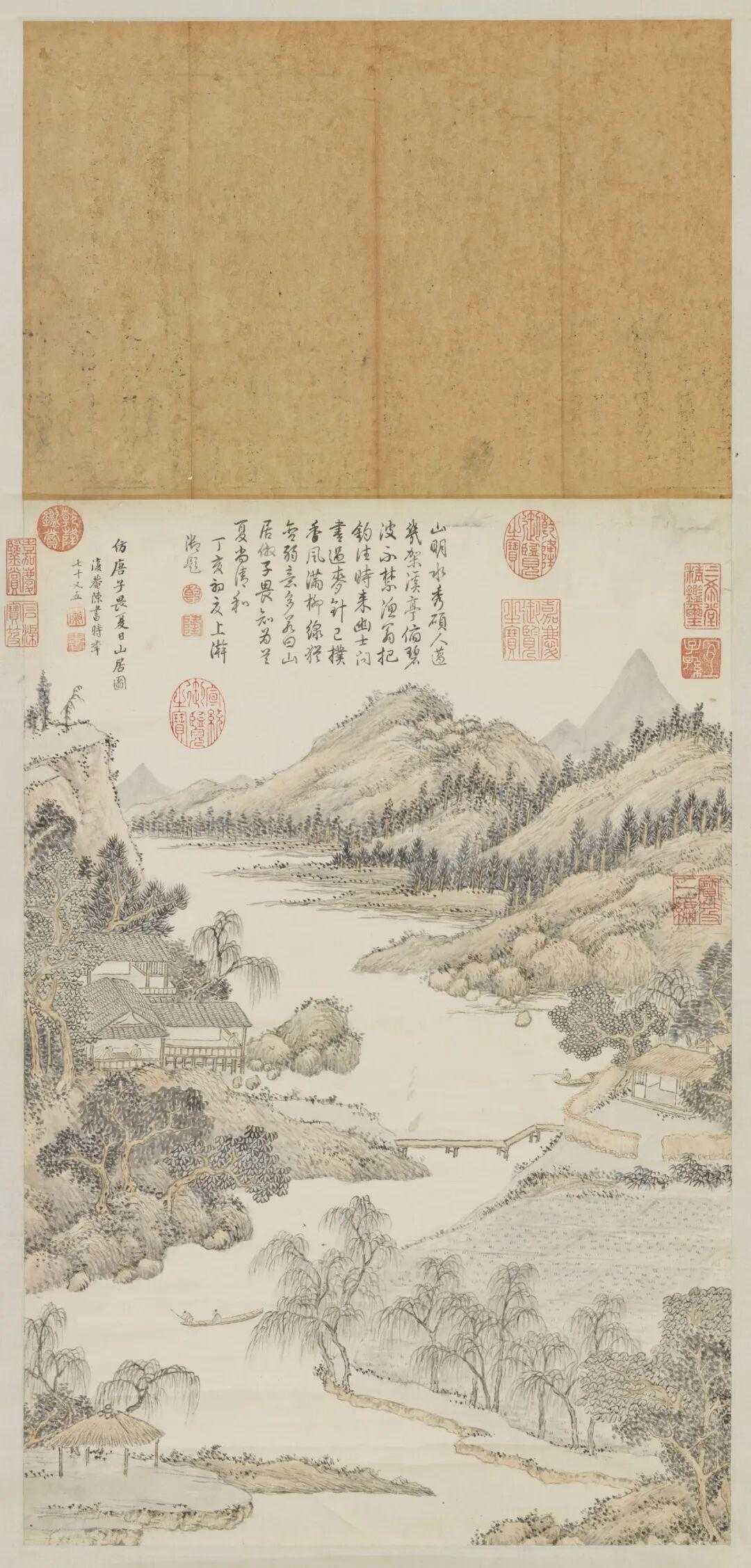 陈书《夏日山居图》，纸本 立轴 设色 62.7x42.5 厘米，台北故宫博物院。