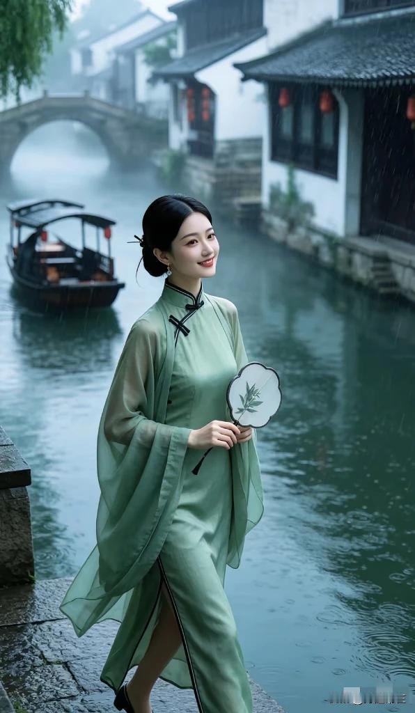 上联：细雨垂舟江南梦，
下联：微风轻拂烟雾境。