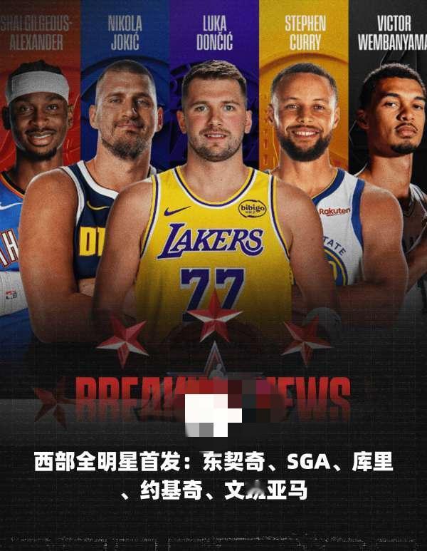 东西部全明星首发阵容出炉，东契奇当选票王，詹姆斯无缘首发

2026年NBA全明