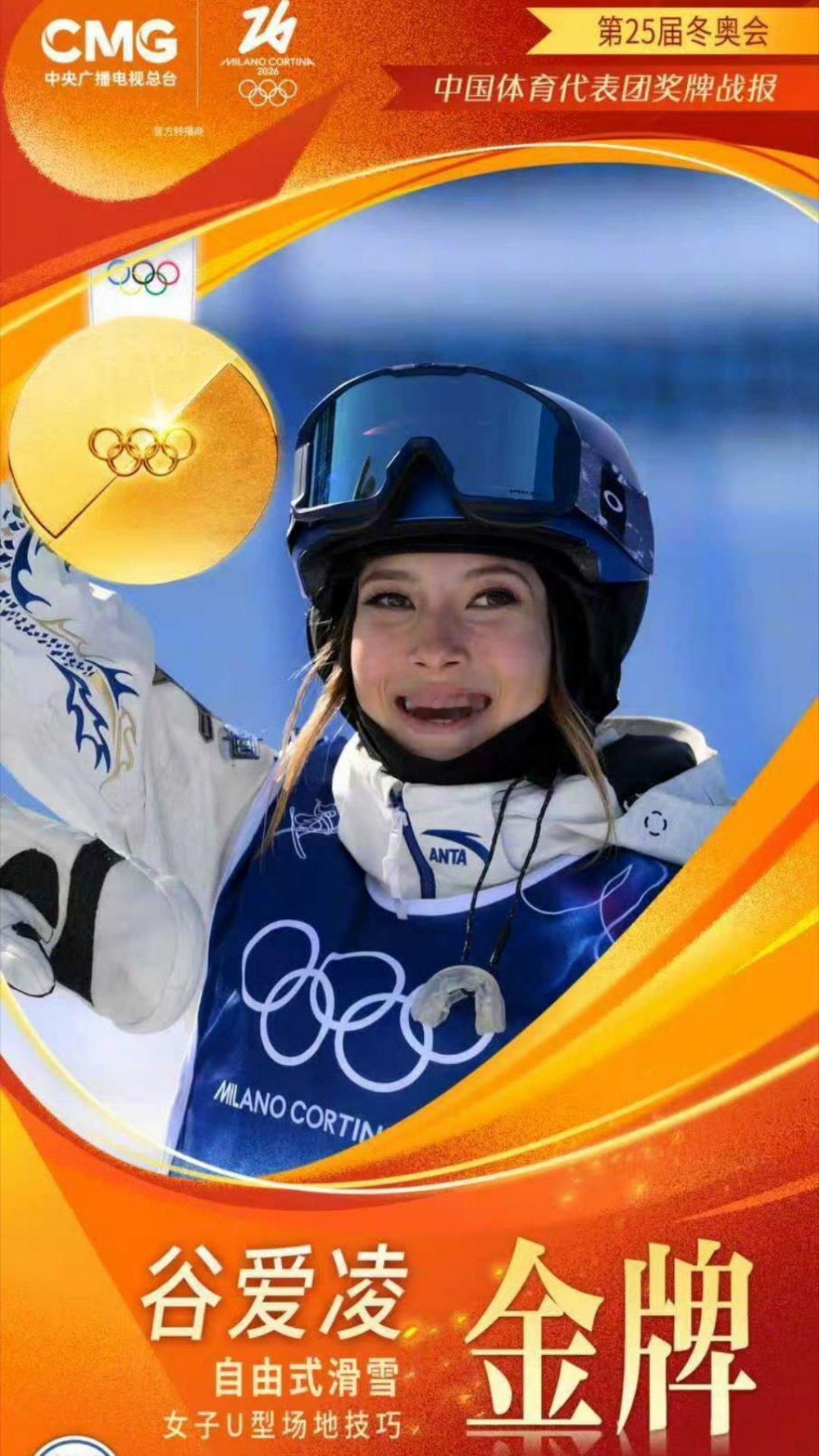 秦岭笑谈谷爱凌米兰1金2银 【祝贺！谷爱凌金牌】中国队米兰第5金米兰-科尔蒂纳冬