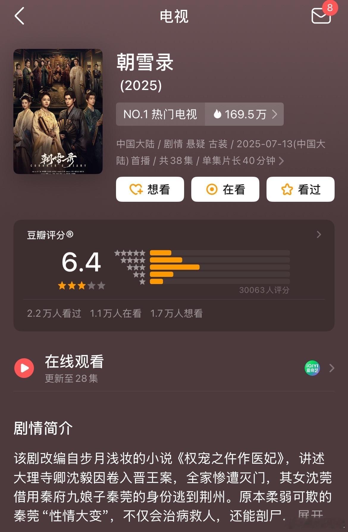 朝雪录豆瓣开分6.4朝雪录豆瓣6.4 ​​​挺好的 ​​​