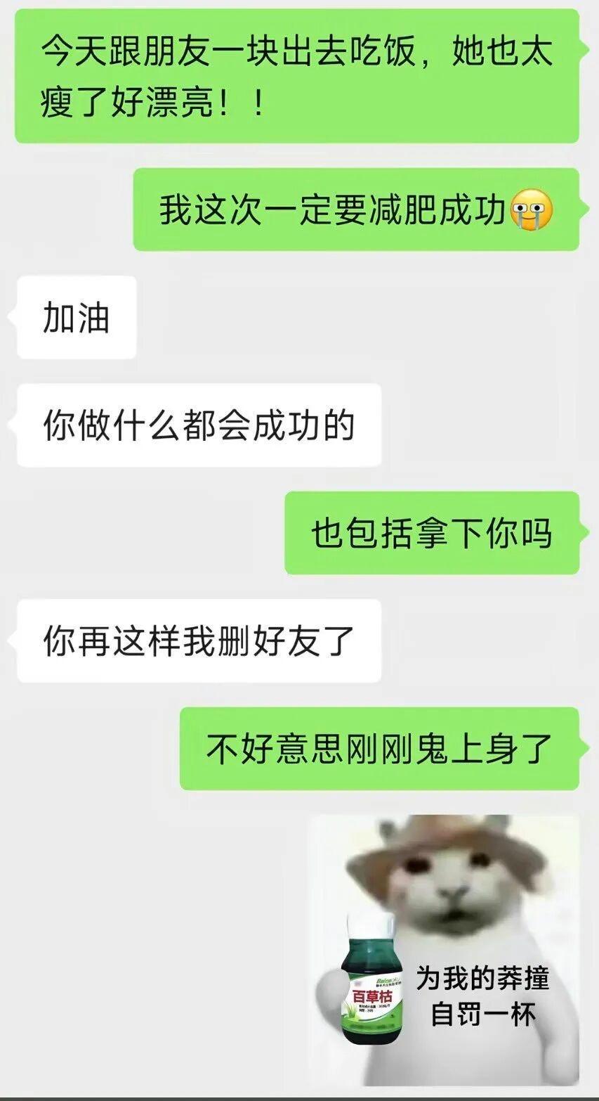 本来只想立个减肥flag，结果嘴比脑子快，顺嘴就开撩了。
对方一句“再这样我删好