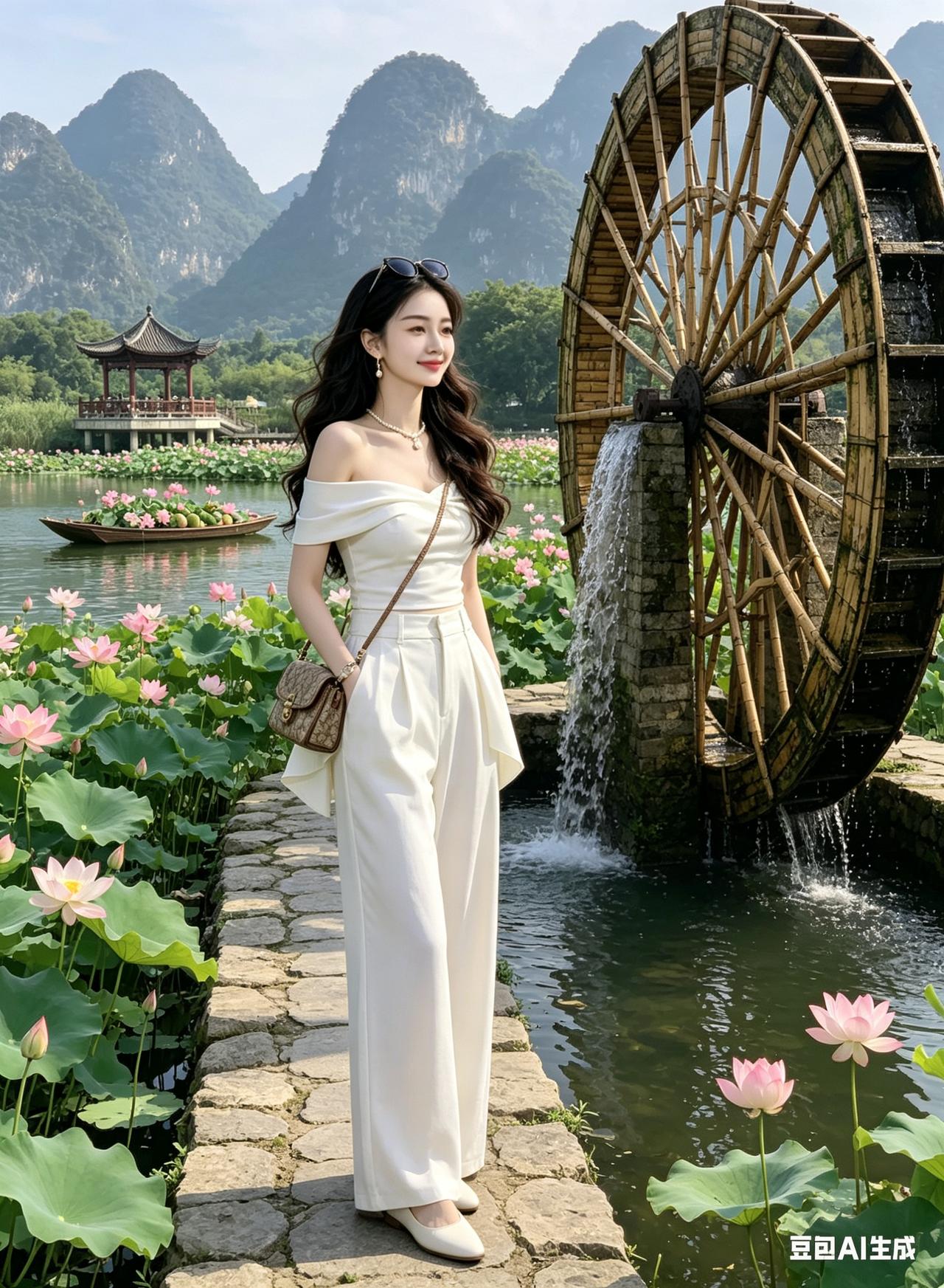 仙气飘飘的夏日穿搭，打卡古风水车，美不胜收！🌸💃