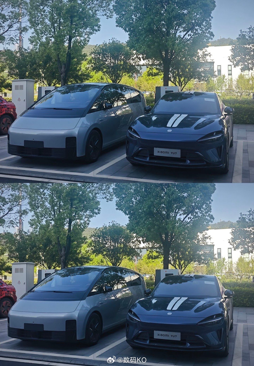 小米YU7和理想MEGA停在了一起，这样一看YU7也不显小了。 ​​​